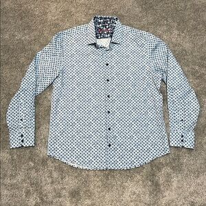 EC Robert Graham Button Down Dress Shirt - Light Blue / Dark Blue - Size LG